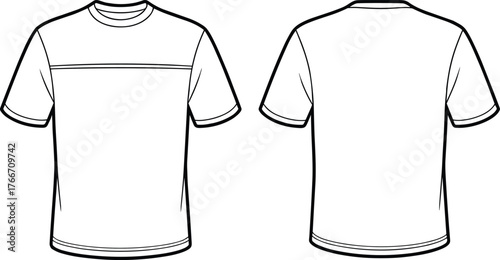 Short sleeve crew neck t shirt flat sketch, front and back view fashion cad drawing, vector clothing design template
