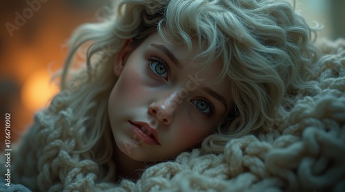 A white-haired beauty lying on her side