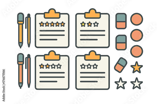 Customer feedback forms with star ratings and writing tools for quality review assessment