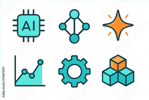 Artificial intelligence data analysis networking and optimization technology symbols