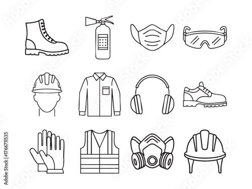 work safety tools icon set vector