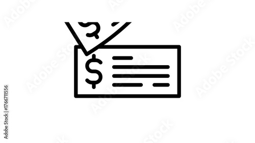 Animated bank check icon for payment and salary concepts