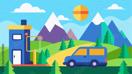 An electric vehicle charging station in a scenic area promoting sustainable transportation options for ecoconscious tourists.