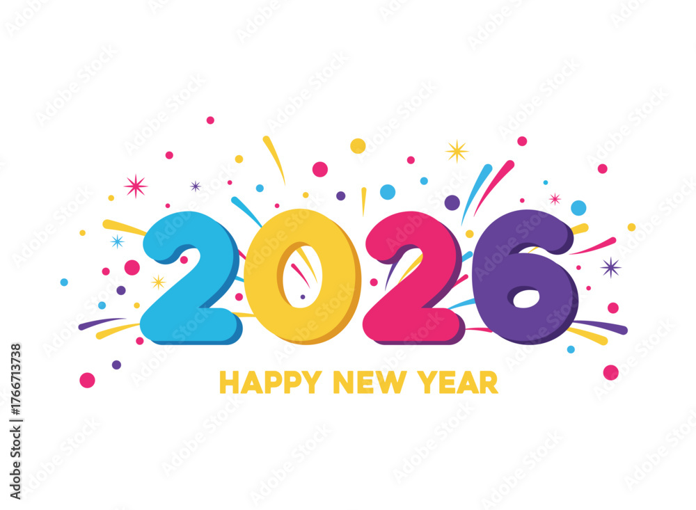 Fototapeta premium Happy new year 2026 with colorful numbers and confetti