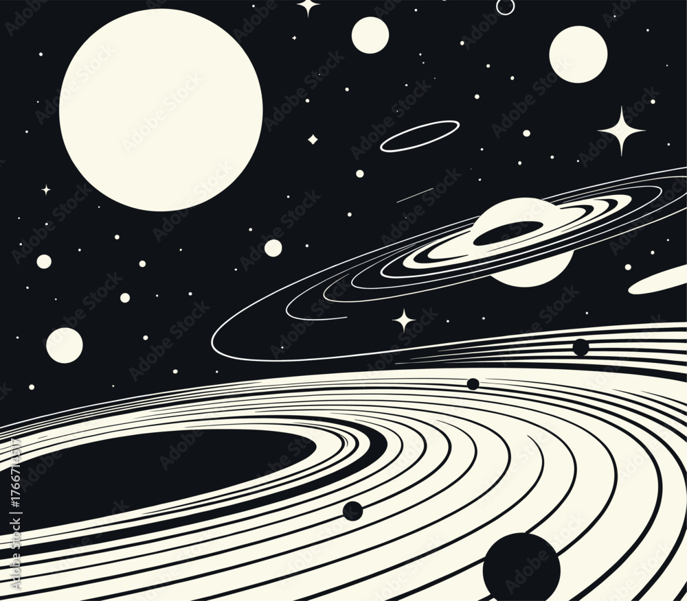 Obraz premium Vector style drawing of Space trip
