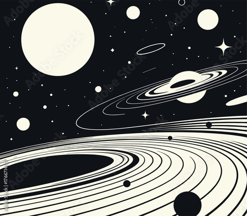 Vector style drawing of Space trip