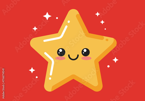 A joyful and cute kawaii star sparkling with magic, a perfect symbol for a happy natal celebration or festive holiday greeting card