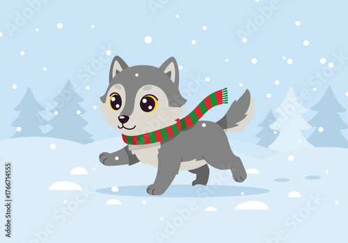 Natal Adventures Adorable Wolf Pup's Festive First Winter, Snowy Holiday Fun & Joyful Outdoor Cartoon