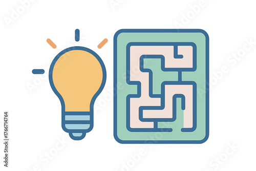 Lightbulb illuminating a complex maze symbolizing problem solving and creative solutions
