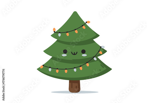 Natal Pine Joy A Charming Cartoon Christmas Tree Sprinkled with Festive Lights and Holiday Cheer