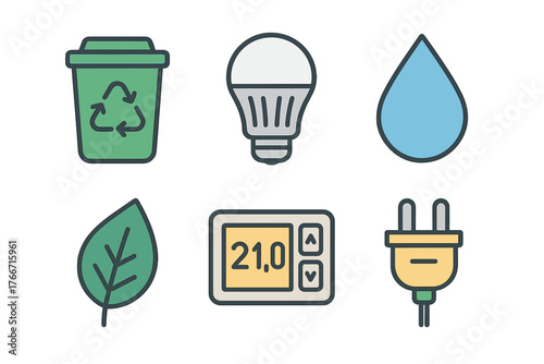Colorful set of ecology, recycling, energy saving, and environmental protection symbols