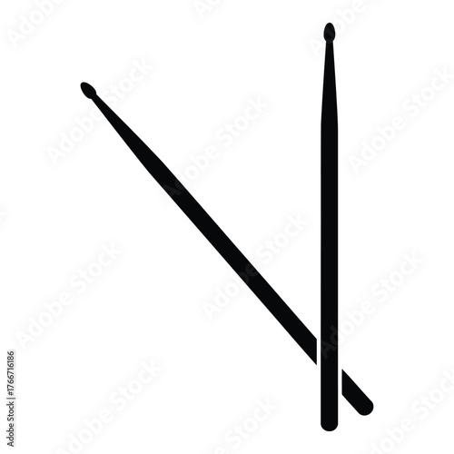 Black drumsticks on white background for percussion music or artistic representation