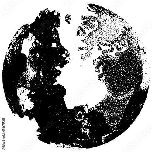 Globe illustrates duality with halftone texture in global communications