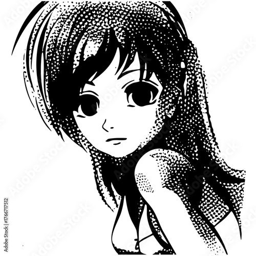 Anime girl contemplates sadness in a manga illustration