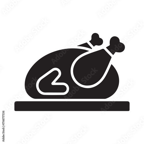 Black silhouette icon of a roasted whole chicken on a platter