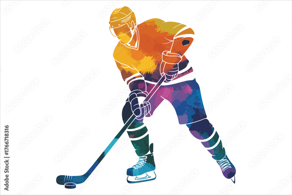 Obraz premium Ice Hockey Face-Off Between Red and Blue Team Players Illustration