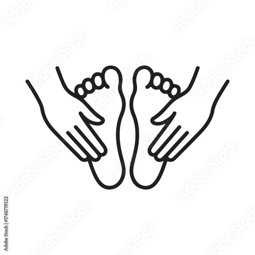 Hands massaging feet in a simple line drawing style