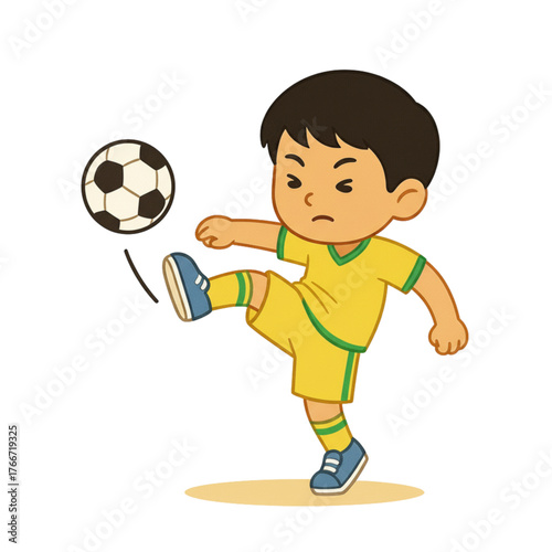 A boy kicking a ball 