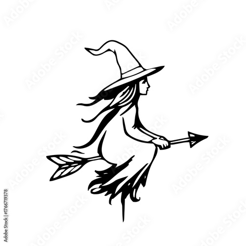 Halloween – Haunted Architecture & Scenery (BW Outline) – wind vane witch minimal