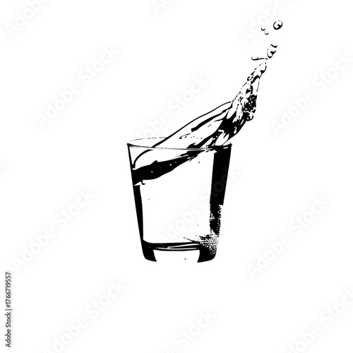 Glass spills liquid splash effect for beverage advertising