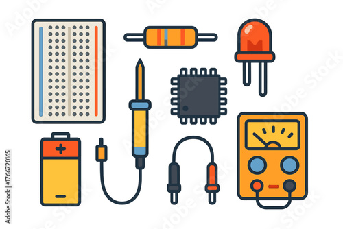 Essential electronic components and tools for engineering and circuit design projects