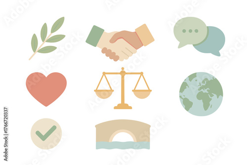 Set of icons for social responsibility, ethical values, communication, and global cooperation