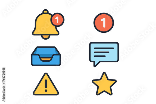 Essential user interface icons collection for web and mobile applications featuring notification and message symbols