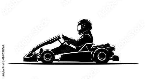 Go Kart Side Profile Sketch Vector Minimal Black Silhouette