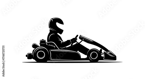 Go Kart Side Profile Sketch Vector Minimal Black Silhouette