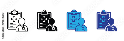 Medical record icon with doctor symbol, isolated on white background