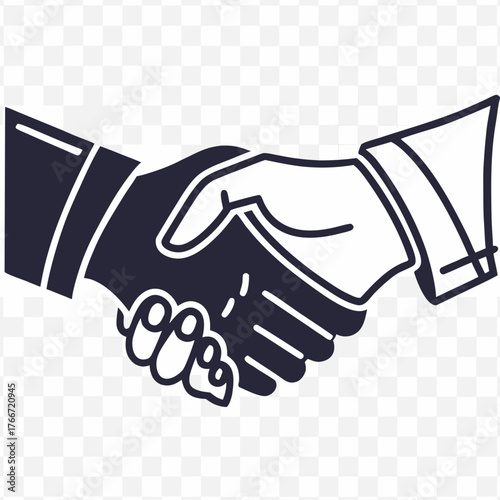 Hand shake logo icon transparent png. shaking hands in silhouette and outline styles. vector set
