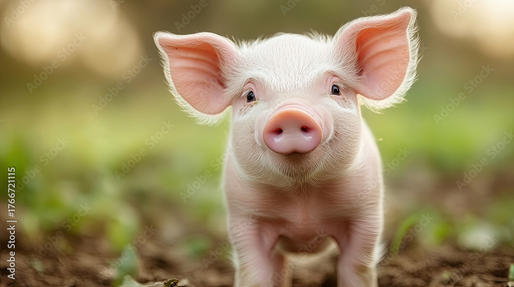 Fototapeta premium Happy young piglet isolated on white background