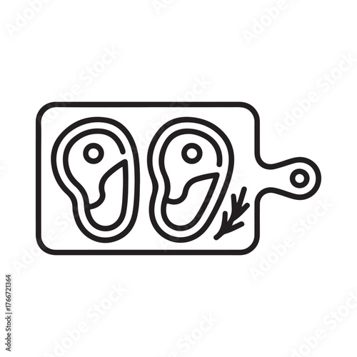 Simple line art icon of two steaks on a cutting board