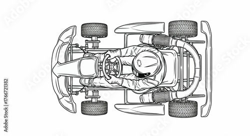 Top-Down View Go Kart Vector Illustration Monochrome