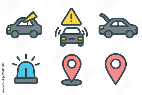 Automotive safety, emergency, and GPS location symbols for vehicle interfaces