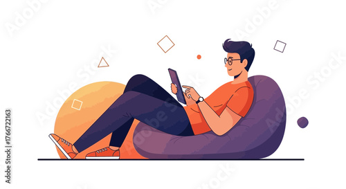 A Person Relaxing And Engaged With A Tablet For Entertainment And Information