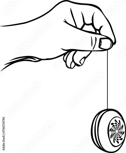 Line drawing of a hand holding a yo yo