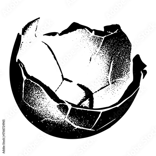 Broken sphere fractures reveal interior texture in abstract composition