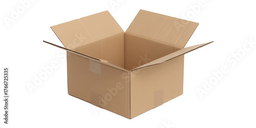 Fotografie Open cardboard box with flaps extended isolated on white background
