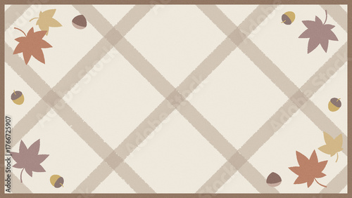 Photos 秋 ナチュラル どんぐり 紅葉 チェック柄 背景 VTuber 配信 サムネイル バナー デザイン 背景 イラスト