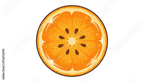 Vibrant, juicy, and refreshing cross-section of a ripe orange, showcasing its segmented pulp, dark seeds, and glistening water droplets on its textured peel, isolated on a clean white background