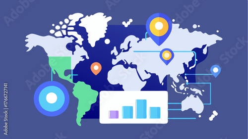 An interactive map interface highlighting geographic data distributions utilizing augmented reality overlays for enhanced visualization of key demographics.