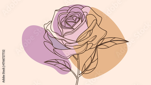 Elegant Rose Flower Drawing in Pastel Color Accents on Light Background