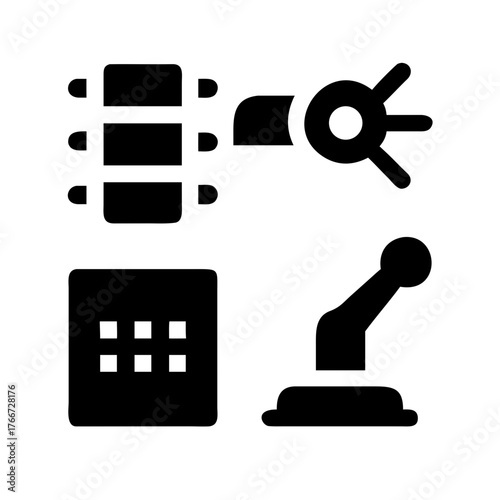 Vector art of industrial robot arm with control panel automated manufacturing process, precision engineering, and advanced robotics for modern factories and production