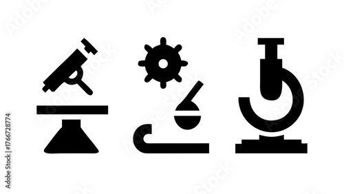 Illustration of three different microscopes the first microscope is a simple microscope, the second is a compound microscope, and the third is a stereo microscope