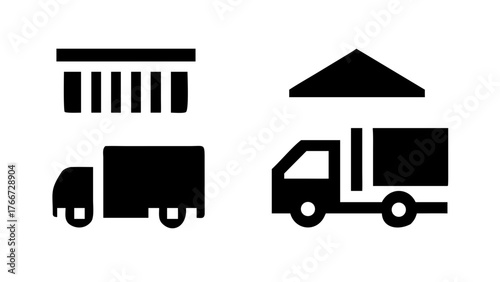 Illustration of delivery trucks and warehouses, ideal for logistics, transportation, and supply chain themes, conveying efficiency and reliability