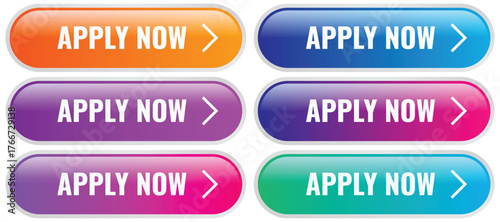 Apply Now Web Buttons Set. Online Application, Job Submit Icons for Website and App UI