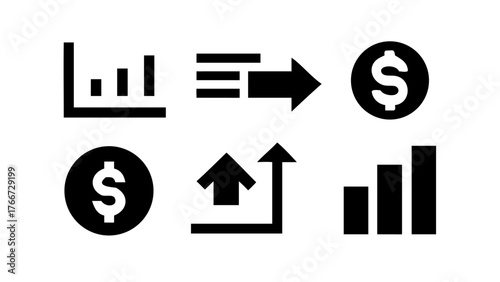 Vector art of financial growth icons set of business and investment symbols representing progress, success, and monetary gain in a clean and modern design for presentations