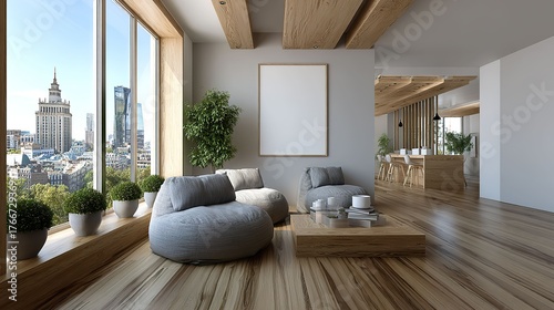 Modern interior with city view and contemporary design