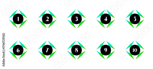 number icons 1-10 isolated on transparent background